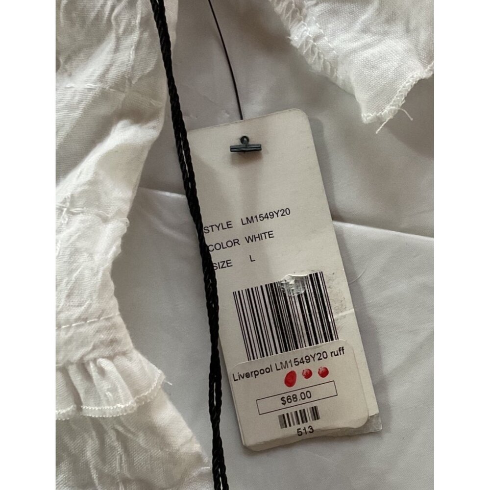 NWT Liverpool Womens Ruffled Hem White Top Size L Lightweight Cotton Blend NEW - Picture 6 of 13